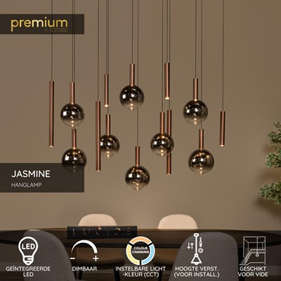 Lucide JASMINE - Hanglamp - LED Dimb. - CCT - 14x4,4W 2200K/3300K - Geschikt voor vide en hoge plafonds - Koper | Premium